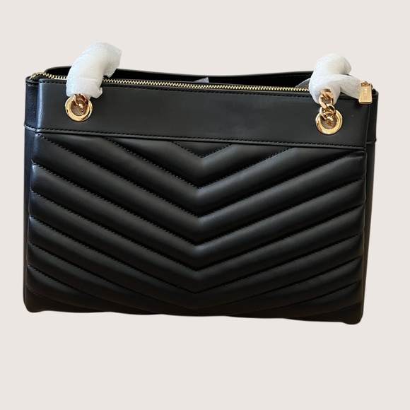 MICHAEL Michael Kors Whitney Black Quilted Gold Chain-Handle Shoulder Tote - Picture 7 of 15